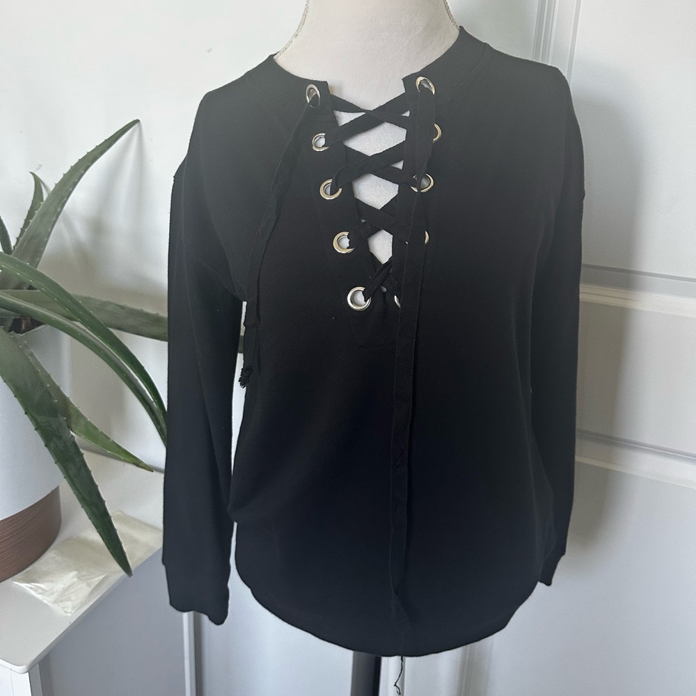 Women’s Black Lace Up Sweater